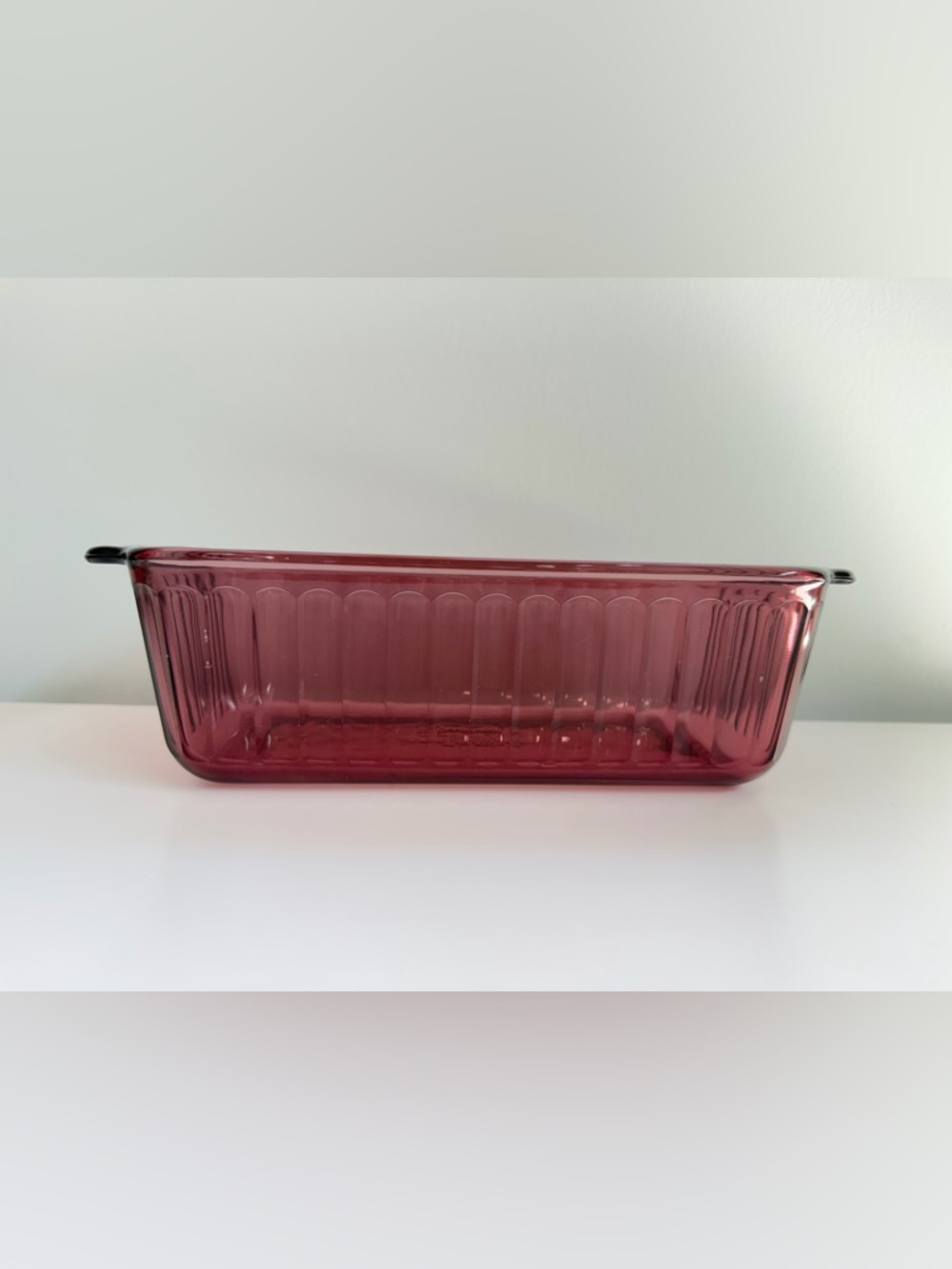 Vintage Pyrex Cranberry Ribbed Glass Loaf Baking Dish 1.5 Q #213 USA Collectible